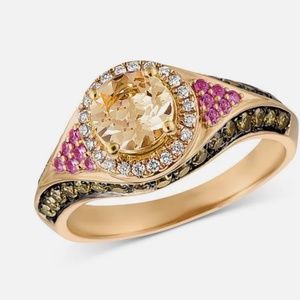 Noble set ring citrine ruby and sapphires 18 kg pl gold sz7